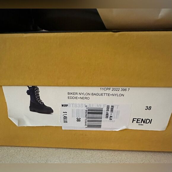 Fendi Baguette Domino Nylon Biker Lace Up Boots EU 38 US 8 in Blue/ Black - Picture 9 of 10